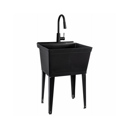 Laundry Utility Sink Kit with Black Pull-Down Faucet, Black 19 Gallon Thermoplastic Tub and Black Legs