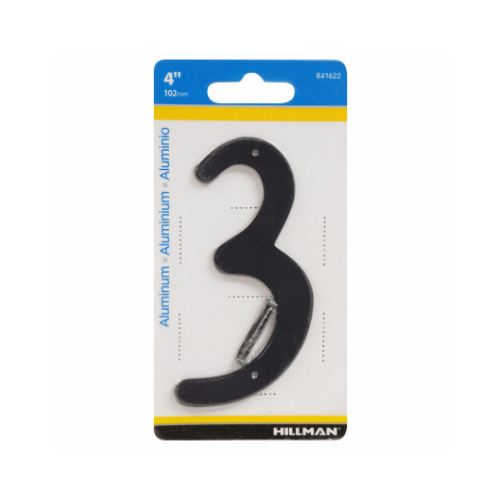 HILLMAN FASTENERS 841622 House Address Number 3, Nail-On, Black Finished Aluminum, 4-In.
