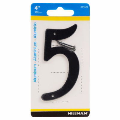 HILLMAN FASTENERS 841626 House Address Number 5, Nail-On, Black Finished Aluminum, 4-In.