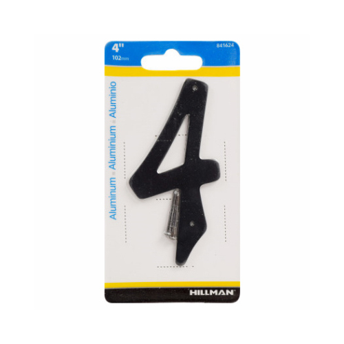 HILLMAN FASTENERS 841624 House Address Number 4, Nail-On, Black Finished Aluminum, 4-In.