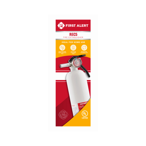 First Alert REC5 Rechargeable Fire Extinguisher, 2 lb Capacity, Sodium Bicarbonate, 5-B:C Class