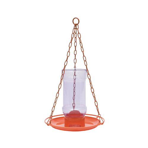 Jelly Feeder, 32 oz, 3-Port/Perch, Plastic, Orange, Hanging Mounting