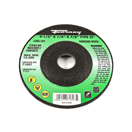 Grinding Wheel, 4-1/2 in Dia, 1/4 in Thick, 7/8 in Arbor, 24 Grit, Coarse, Silicone Carbide Abrasive