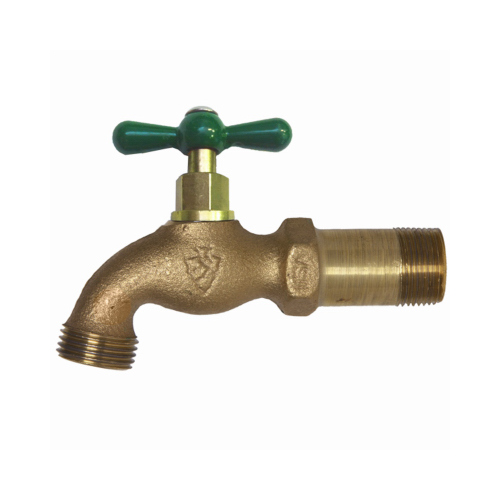 Hose Bibb with Shank, 1/2 x 3/4 in Connection, MIP x Male Hose Thread, 125 psi Pressure Brass