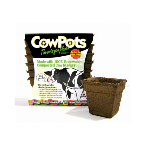 CowPots 00102 Plant Pot Seed Starter 3.75" H X 4" W X 2.5" L Brown