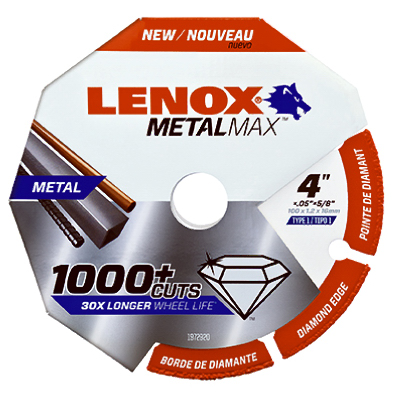 Lenox 1972920 MetalMax Cut-Off Wheel, 4 in Dia, 3/64 in Thick, 5/8 in Arbor, 40, 50 Grit, Diamond Abrasive