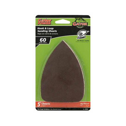 GATOR 3733 Sanding Sheet, 3-1/2 in W, 5 in L, 60 Grit, Coarse, Aluminum Oxide Abrasive, Paper Backing - pack of 5