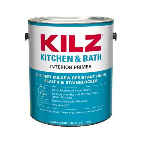 KILZ L204511 Mold Killing Primer Kitchen & Bath White Flat Water-Based 1 gal White