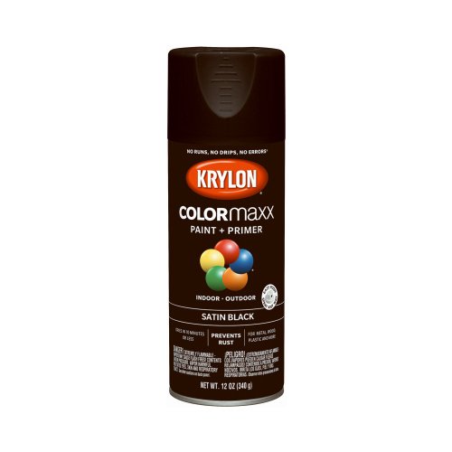 KRYLON K05557007 COLORmaxx Spray Paint, Satin, Black, 12 oz, Aerosol Can