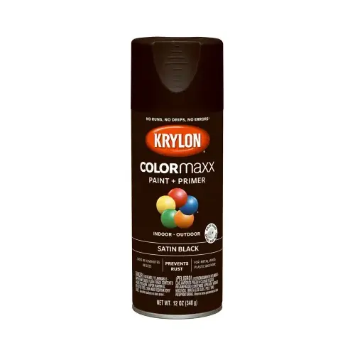 COLORmaxx Spray Paint, Satin, Black, 12 oz, Aerosol Can