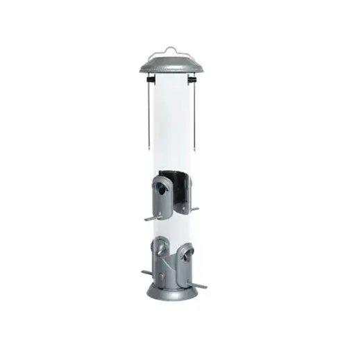 Bird Feeder Deluxe Wild Bird and Finch 1.4 qt Metal/Plastic Tube 4 ports Silver