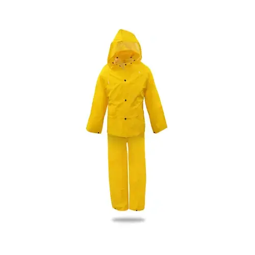 Rain Suit, L, PVC, Yellow, Detachable Collar