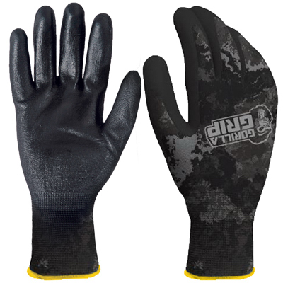 GORILLA GRIP 25067-26 Dipped Gloves One Size Fits All Nylon Tac Black Black