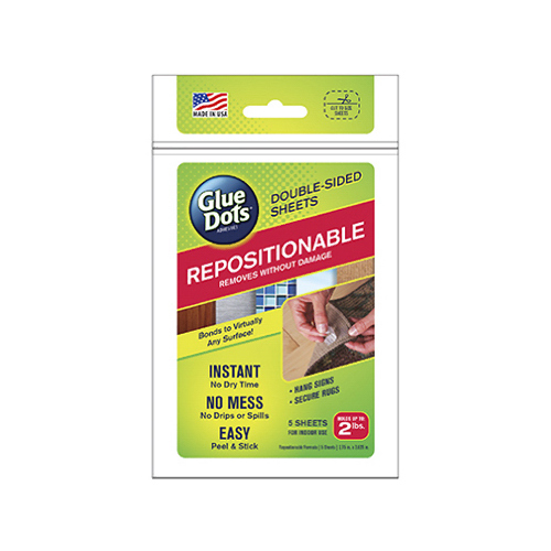 Adhesive Repositionable Double-Sided Medium Strength Glue 5 sheet Clear
