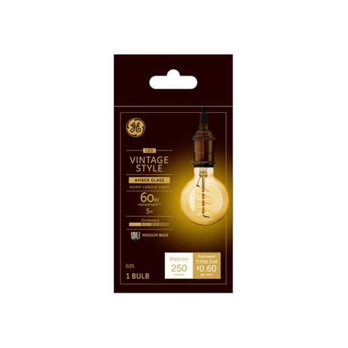 Filament LED Bulb G25 E26 (Medium) Amber Warm White 60 W Transparent Amber