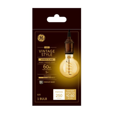 GE 36528 Filament LED Bulb G25 E26 (Medium) Amber Warm White 60 W Transparent Amber