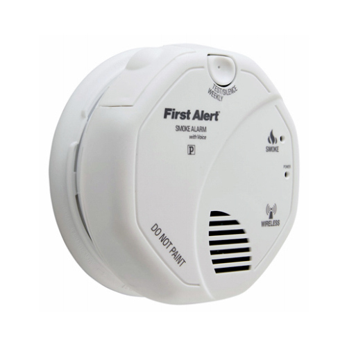 First Alert 1039826 Wireless Smoke Alarm with Voice Location, 3 V, Photoelectric Sensor, 85 dB, Alarm: Audible