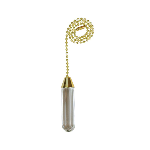 Acrylic Cylinder Pull Chain, 12 in L Chain, Solid Brass