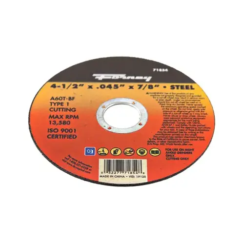 Cut-Off Wheel, 4-1/2 in Dia, 0.045 in Thick, 7/8 in Arbor, 60 Grit, Medium, Aluminum Oxide Abrasive