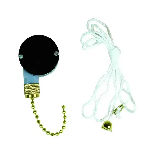 Pull Chain Switch, 250 V, 3 A, Black