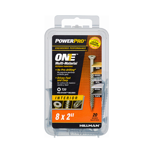 Multi-Material Screw POWERPRO ONE No. 8 X 2" L Star Flat Head Zinc-Plated