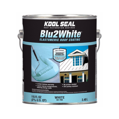 Blu2White Series Elastomeric Roof Coating, White, 1 gal, Liquid