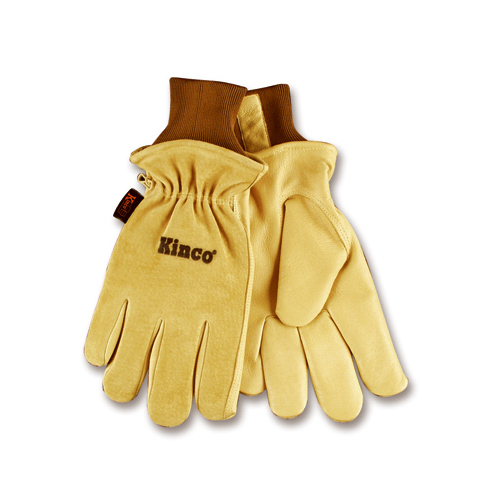 Protective Gloves, Men's, L, 13 in L, Keystone Thumb, Knit Wrist Cuff, Pigskin Leather, Gold