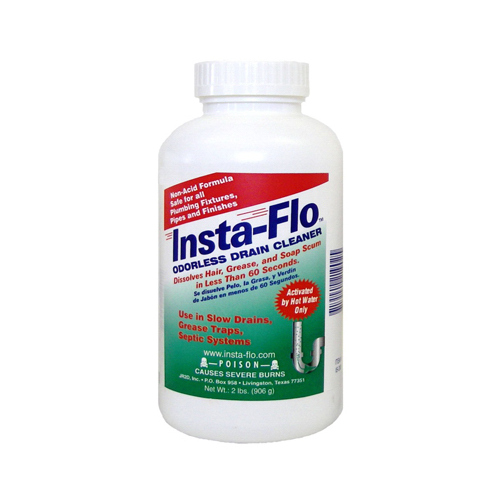 Insta-Flo IS-200 Drain Cleaner, Solid, White, Odorless, 2 lb Bottle