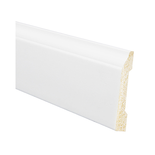 633 Base Moulding, 8 ft L, 3-3/16 in W, 3/8 in Thick, Polystyrene, Crystal White