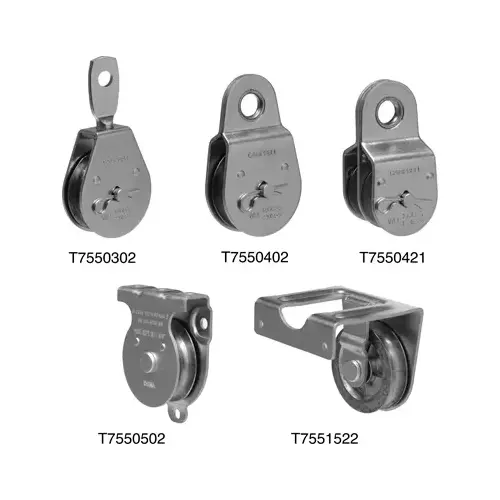 Pulley, 3/8 in Rope, 420 lb Working Load, 1-1/2 in Sheave, Zinc