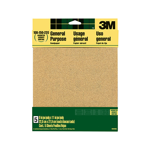 3M 70006907805 Sandpaper Sheet, 11 in L, 9 in W, Coarse, 60 Grit, Aluminum Oxide Abrasive, Paper Backing - pack of 4