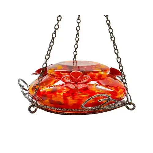 Nectar Feeder Hummingbird 16 oz Glass/Metal 3 ports Multicolored Molten