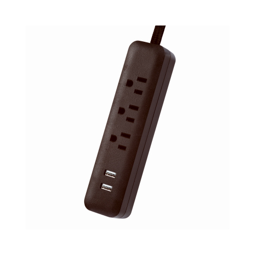 Power Strip with USB Ports Designer 6 ft. L 3 outlets Black 300 J Black
