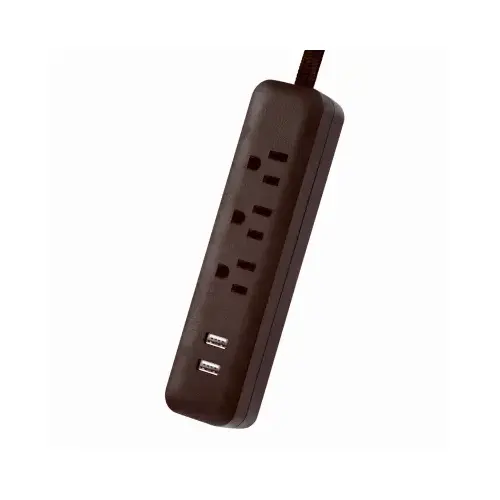 Power Strip with USB Ports Designer 6 ft. L 3 outlets Black 300 J Black