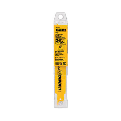 Reciprocating Saw Blade, 3/4 in W, 6 in L, 24 TPI Yellow - pack of 5