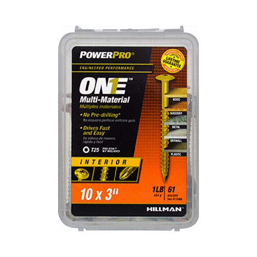 Multi-Material Screw POWERPRO ONE No. 10 X 3" L Star Wafer Head 1 lb Yellow Zinc