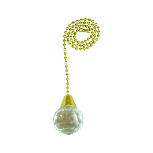 Acrylic Sphere Pull Chain, 12 in L Chain, Solid Brass