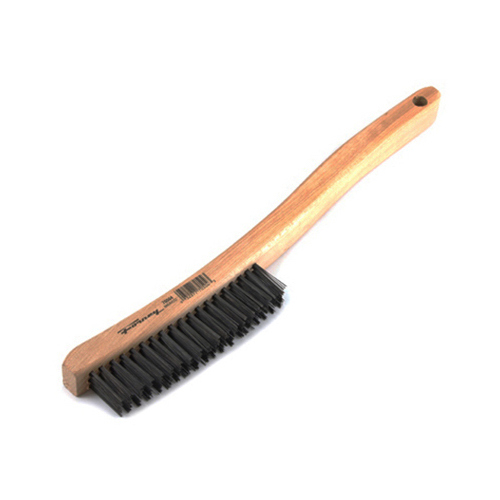 Forney 70504 Wire Scratch Brush, Carbon Steel with Curved Wood Handle,  13-3/4-Inch by .014-Inch