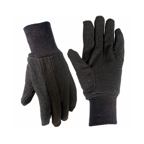 Jersey Work Gloves, Brown, Non-Slip Dots, Men's Small