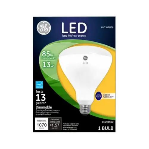 LED Bulb, Flood/Spotlight, BR40 Lamp, 85 W Equivalent, E26 Lamp Base, Dimmable, Soft White Light