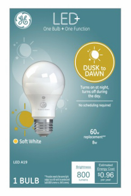 GE 93101946 LED Dusk to Dawn Bulb LED+ A19 E26 (Medium) Soft White 60 W Frosted