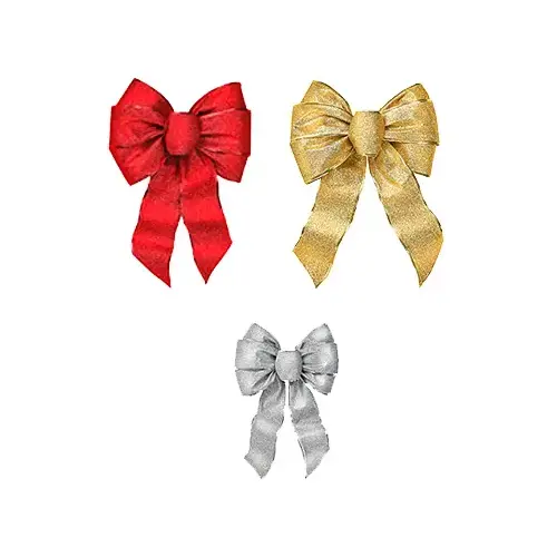 Outdoor Bow Assortment, 1 in H, Velvet, Gold/Red/Silver - pack of 12