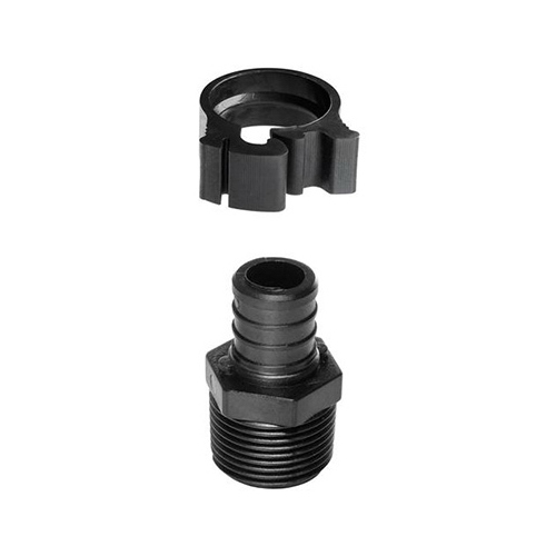 PEXLOCK Pipe Adapter, 3/4 in, Male, Polysulfone, Black, 100 psi Pressure