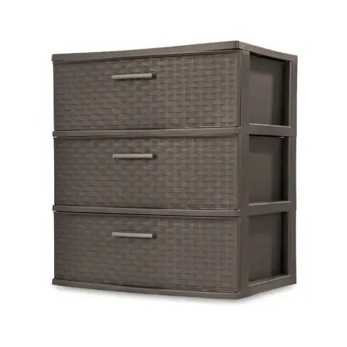 Sterilite 25306P01 Weave Drawer Tower, 3-Drawer, Plastic, Espresso, 21-7/8 in OAW, 24 in OAH, 15-7/8 in OAD Dark Brown