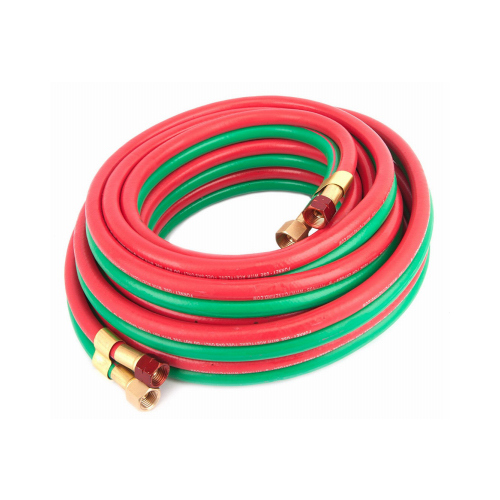 Welder Torch Hose, 1/4 in ID, 25 ft L, 100 psi Pressure, 9/16-18 Thread, Neoprene, Green/Red