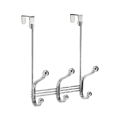 Rack 8-1/3" L Chrome Silver Steel Small/Medium York Lyra 3-Hook Over the Door Chrome