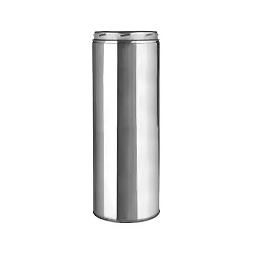 Chimney Pipe, 8 in OD, 12 in L, Stainless Steel Silver