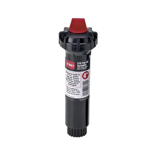 570Z Pro Series Sprinkler Body with Flush Plugs, 1/2 in Connection, FNPT, 4 in H Pop-Up, 5 to 15 ft, ABS Black