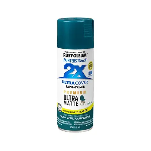 PAINTER'S Touch 2X ULTRA COVER Spray Paint, Matte, Deep Teal, 12 oz, Aerosol Can