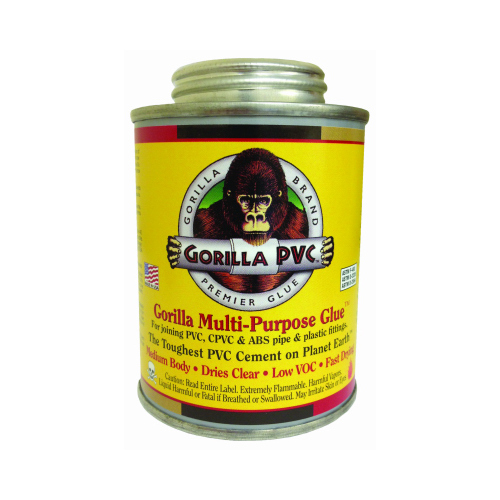 Gorilla PVC 08441 Multi-Purpose Solvent Cement Multi Clear For ABS/CPVC/PVC 8 oz Clear